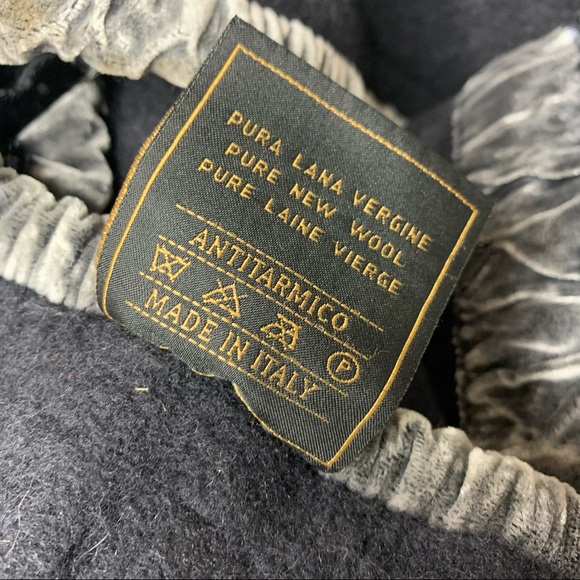 Gianni Versace Black Gray Lambswool Velvet Trim Throw Blanket 70 x 70 Italy - Picture 5 of 8